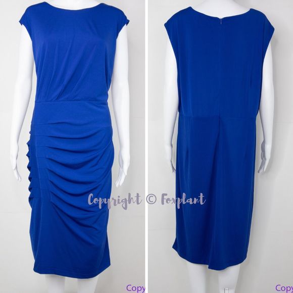 NEW Eloquii royal blue sleeveless ruched bodycon dress, size 22 - Picture 2 of 16